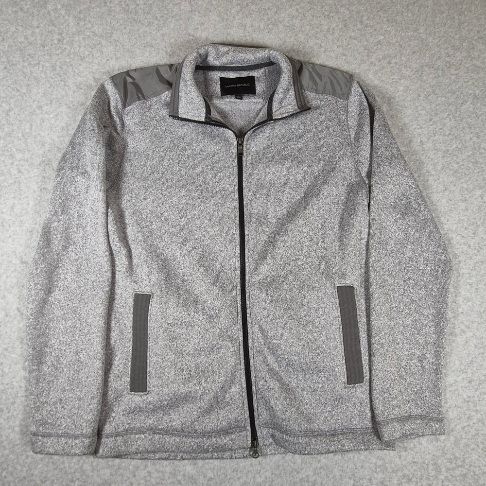Banana Republic Zip Sweater Jacket Mens Large Gray Marl Mixed Media